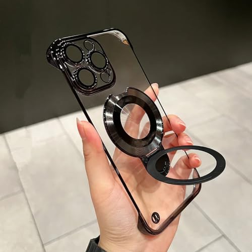 Coque ultra mince sans bordure pour iPhone 12 rigide transparente avec support pliant