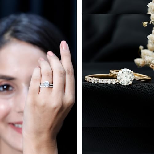 Certified Moissanite Engagement Ring With Wedding Band, 8 mm Round Moissanite Bridal Ring Set - Ready to Gift2