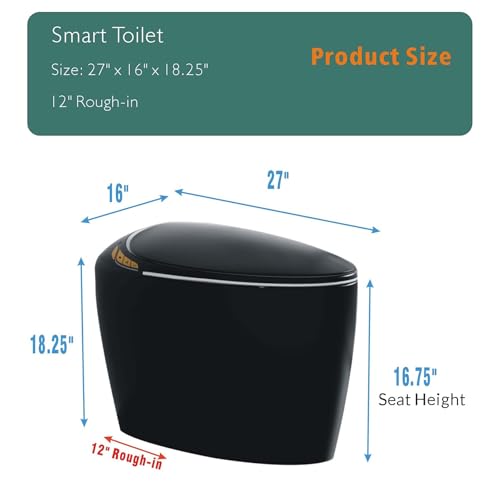 Inodoro inteligente negro con bidé integrado, inodoro eléctrico de lujo alargado con asiento calefactado y sensor de pie, doble descarga de 1,28 GPF, asiento y tapa que se abren y cierran automáticamente, agua tibia y secador, múltiples modos de lavado miniatura 6