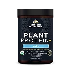 Ancient Nutrition Organic Plant Protein +, Vegan Plant Based Protein Powder, Vanilla, Formulated by Dr. Josh Axe, Dairy-Free, Gluten-Free, Non-GMO, No Sugar Added, Paleo Friendly Supplement 11.5 oz