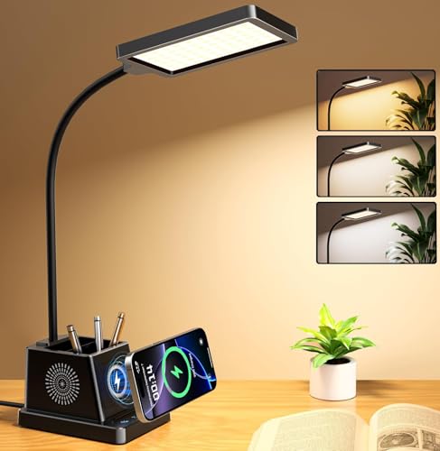 cozoo LED Desk Lamp for Home Office, 15W Bright Desk Light with Wireless Charger Pen Holder...