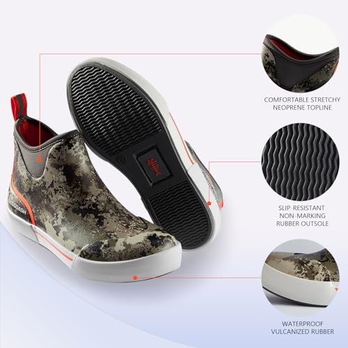 BASSDASH Men’s 4.5" Waterproof Fishing Deck Boots Anti-Slip Rubber Ankle Boots Rain Shoes for Boating Gardening Working3