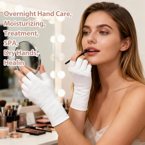 LXUEJIE 4 Paar Baumwollhandschuhe Fingerlose, UV Schutzhandschuhe für Gel Nagellampen Weiße Dünne Handschuhe Ohne Finger für Trockene Hände Touchscreen Spa Hautbehandlung