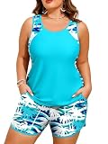 HUSKARY Plus Size Swimsuit for Women Two Piece Modest Full Coverage Bathing Suit Tankini with Boy Shorts...