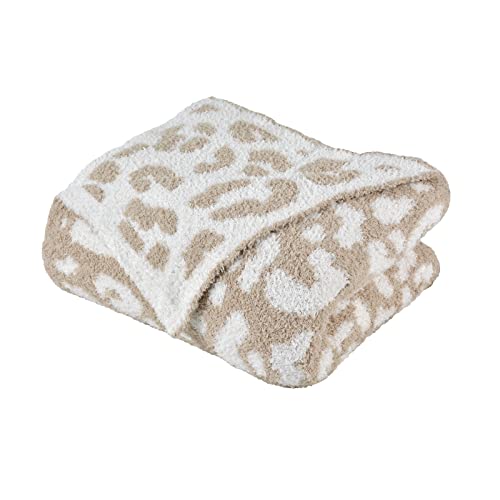 Fluffy Leopard Throw Blanket Super Soft Knitted Blanket 50"X60" Cozy Warm Blanket Chunky Knit Blanket Fluffy Blankets For Couch Sofa Bed Office, Leopard Cream #TOP1