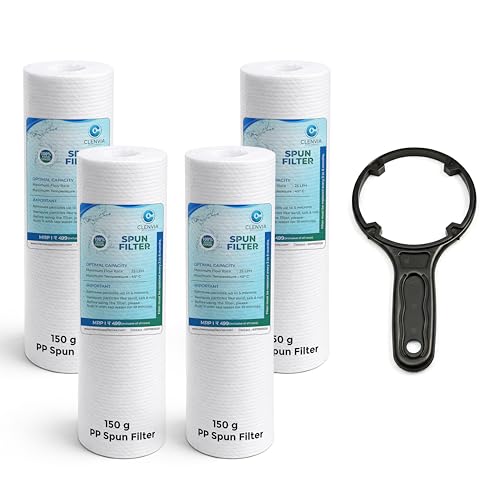 Image of 10 Inch 5 Micron PP Spun Filter for Water Purifier - 4 Pack + Pre-Filter Key (Spanner) | 150g High-Density | Food-Grade Material | Universal Fit | Compatible with 10 Inch Pre-Filter Housing
