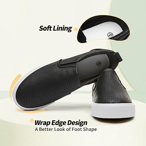 TUOPIN Womens Synthetic Leather Slip On Shoes,Padded Collar Slip on Sneakers for Women,Casual Loafers Walking Shoes(Black.US08) | Image 2