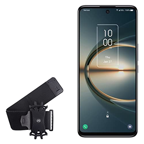 BoxWave Holster Compatible with TCL 30 V 5G - ActiveStretch Sport Armband, Adjustable Armband for Workout and Running - Jet Black