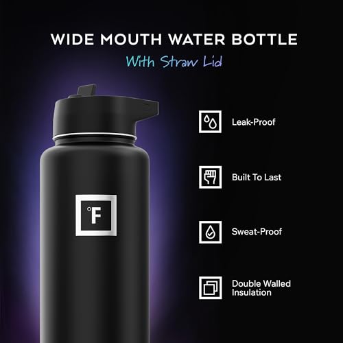 IRON °FLASK Camping & Hiking Hydration Flask with Straw, Wide Mouth Insulated Stainless Steel Sports Water Bottle - 40 oz Fire Red by IRON °FLASK - Used condition - US$24.12