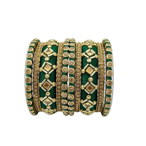 Image of I Jewels Gold Plated Traditional Silk Thread Embellishments Bangles Chuda Bangle Set for Bridal /Women