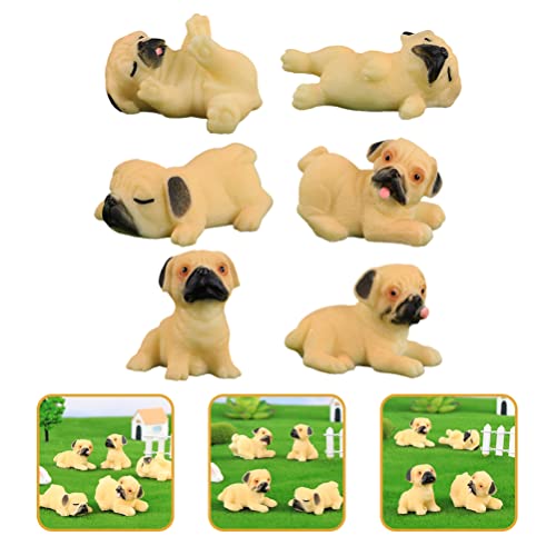 HOMSFOU Miniestatuetas de cachorro, 6 peças, miniatura de cachorrinho de resina, pug, decoração de b