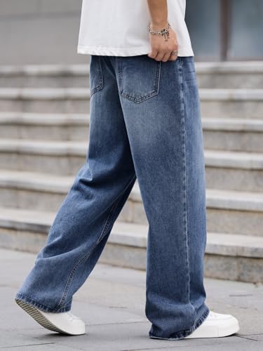 Image of DFGIGT Mens Baggy Jeans Wide Leg Denim Pants Y2k Loose Fit Streetwear | Hip Hop,Vintage 2000s,Jinco Jeans,Straight Leg,5 Pockets