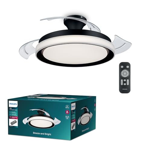 PHILIPS, Plafonnier LED Atlas 28W avec ventilateur 35W, 2700K-4000K-5500K, télécommande incluse, noir, pour éclairage de plafond, salon et chambre
