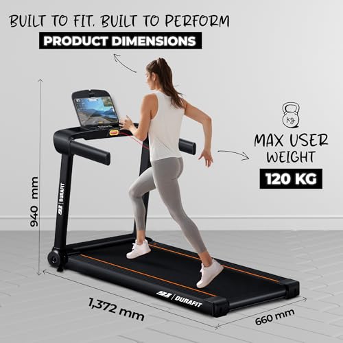 Image of Durafit91 Ace Pro 4.5 HP Peak BLDC Motorized Treadmill | 20 Level Auto Incline| 16 Km /Hr Max Speed | 120 Kg Max User Weight | Home use Black