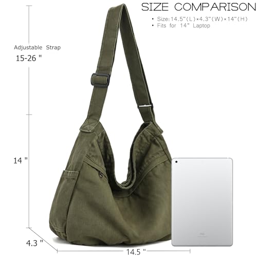 Image of Canvas Hobo Crossbody Shoulder Tote Bag for Women and Men Large Purse Messenger Bag Travel Work Shopping