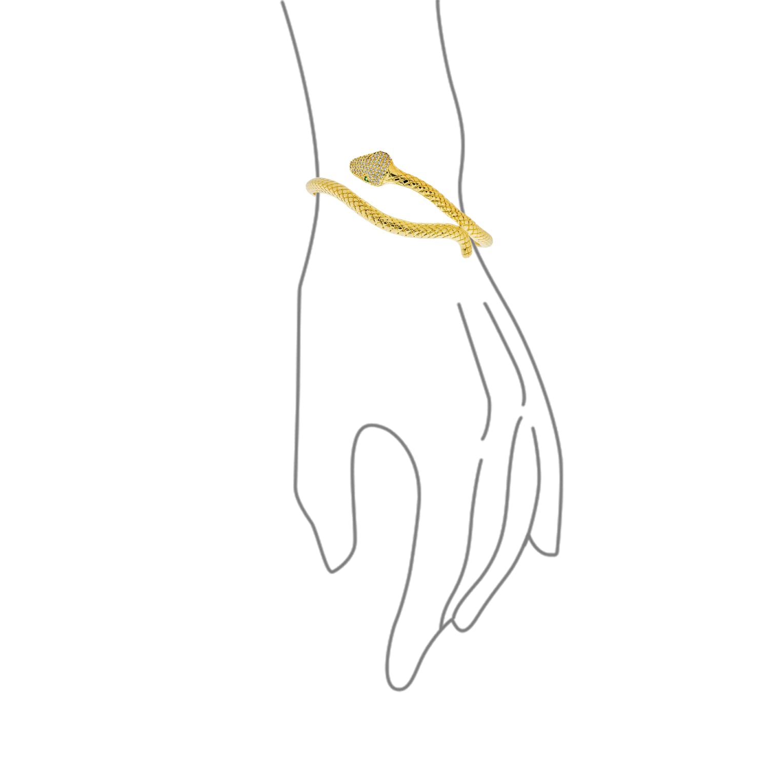 Nero Bianco Simulato Zaffiro Blu O Smeraldo Egiziano Serpente Stile Occhio Verde CZ Cubic Zirconia Bypass Avvolgente Dichiarazione Serpente Bracciale Bangle 18K Oro Giallo E Argento Placcato Ottone