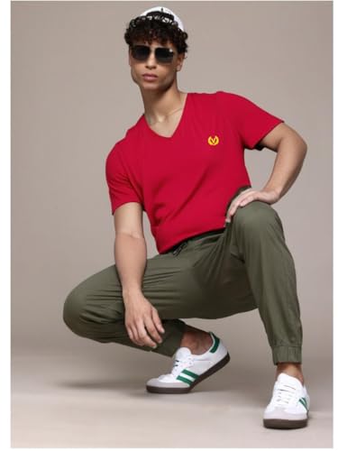 Image of Mack Jonney Regular Solid Cotton Blend V Neck T Shirt for Men