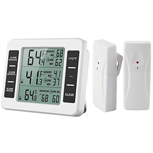 Kühlschrank Thermometer Gefrierschrank Thermometer Kühlschrankthermometer Wireless Digital Thermometer mit 2 Sensoren Temperatur Min/Max Aufzeichnung