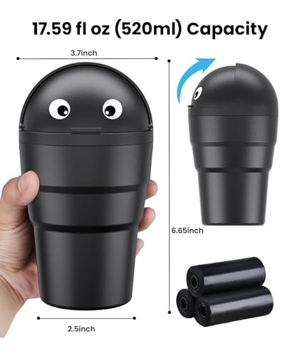 Image of Mini Car Trash Can Cupholder with Lid for Women Cute Looking, 520ML Small Car Garbage Can for Cup Holder Side Door Storage Solid Liquid Waste Without Leakage
