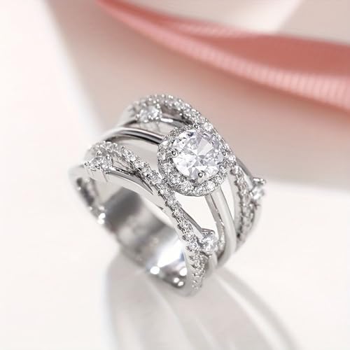 White Golden Plated Copper with Trendy Multilayer Cubic Zirconia Engagement Rings Wedding Bridal Band Promise Rings Evening Parties Anniversary Valentine's Day Gifts Eternity Bands for Women4