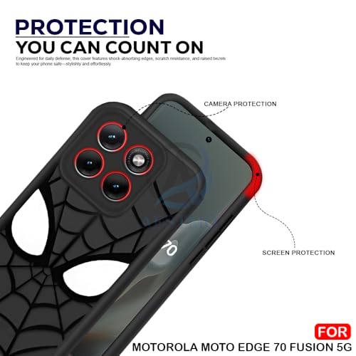 Image of AESTMO Back Case Cover for Mototola Moto Edge 70 Fusion 5G Cover | Spidey Face Mask Design | Silicone Case | Full Body Protection | Camera Protection Back Cover (Black)