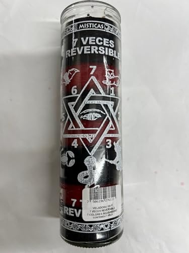 Brilux 7 Times Reversible (7 Veces Reversible) Unscented 7 Color (Black and Red) Pillar Candle in Glass