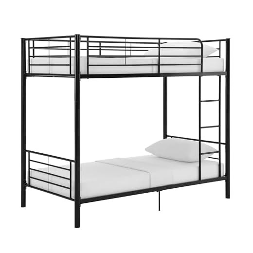 Walker Edison Elodie Urban Industrial Twin over Twin Metal Bunk Bed, Twin over Twin, Black