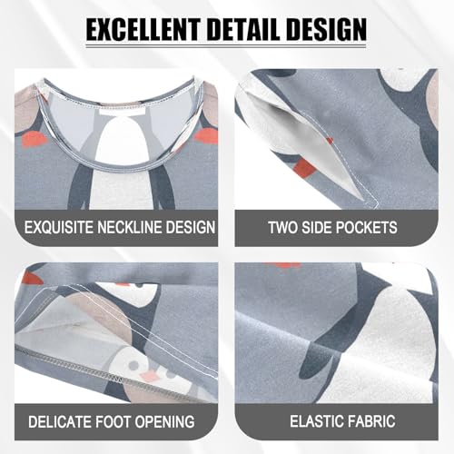 Short Sleeve Pajamas Sets Summer Cotton Sleepwear Black Red Penguin4