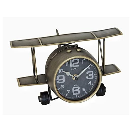 airplane Metal TableTop Clock Industrial Home Decor Accents for The Mantel, Shelf, Desk, or Any Table Top, Battery Operated No battery supplied