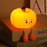JoviaFesta Pumpkin Night Light for Kids, Halloween Jack O Lantern Decor for Kids, Baby Nursery Toddler Squishy Pumpkin Lights, Cordless Rechargeable Dimmable Silicone Bedside Lamp Halloween Gifts