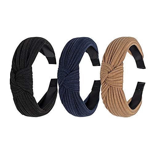 Ebow Yoga - Diadema deportiva para mujer, elástica, ligera, 2 unidades, color negro y azul, Talla única, D