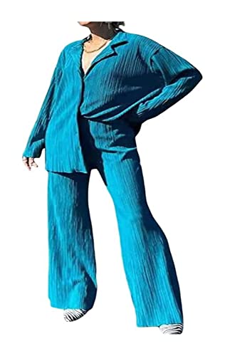 Tenue plissée fluide ensemble palazzo Y2k avec chemise boutonnée coupe ample chic