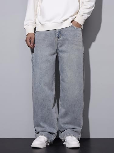 Image of DFGIGT Mens Baggy Jeans Wide Leg Denim Pants Y2k Loose Fit Streetwear | Hip Hop,Vintage 2000s,Jinco Jeans,Straight Leg,5 Pockets