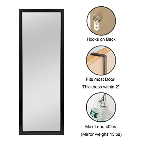 Image of PexFix Door Mirror With Sleek Frame - Rectangle Wall Mounted or Floor Full Length Mirror - Over The Door Vertical Hanging, Black, 44''x16'' (USAM019)
