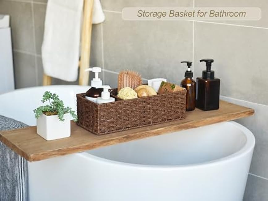 StorageWorks 3-Section Wicker Baskets for Shelves, Hand-Woven Round Paper Rope Storage Baskets, Walnut, 2-Pack