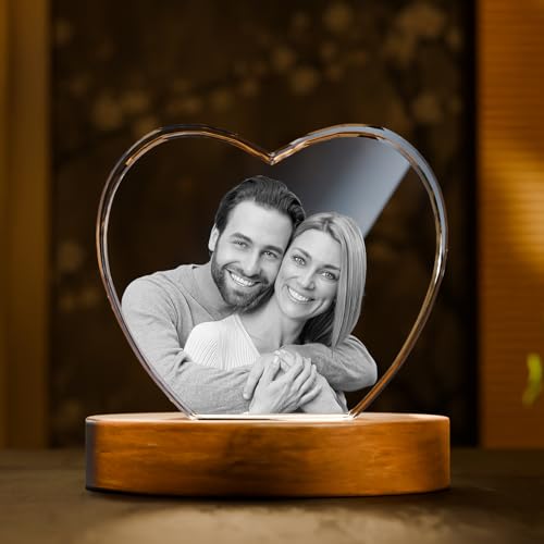 Artmosphere 3D Crystal Photo Personalized Photo Gift for Women Wife Her Him Men Mom Great Customized Gift With Your Own Photo for Anniversary Wedding Birthday Custom Glass 3D Laser Etched Picture Frame - Heart