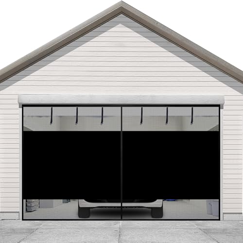 Sunolga 14x7 Ft Privacy Garage Door Screen for 2-Car Garage, Heavy Duty Magnetic Screen Door with Strong Magnets and Strapping Tapes, Hands-Free Mesh for Patio and Porch, Black