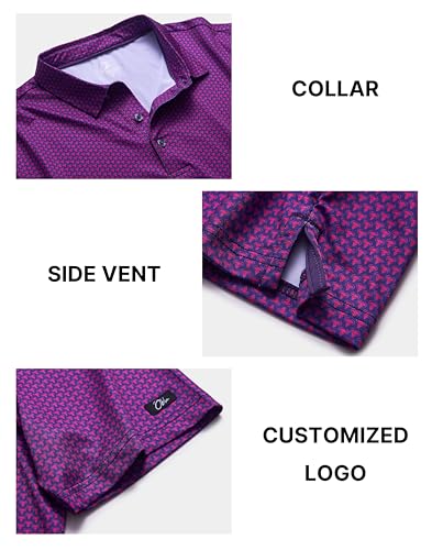 Image of Obla Mens Golf Polo Shirts Short Sleeve Dry Fit Performance Moisture Wicking Casual Print Collared Golf Shirts for Men