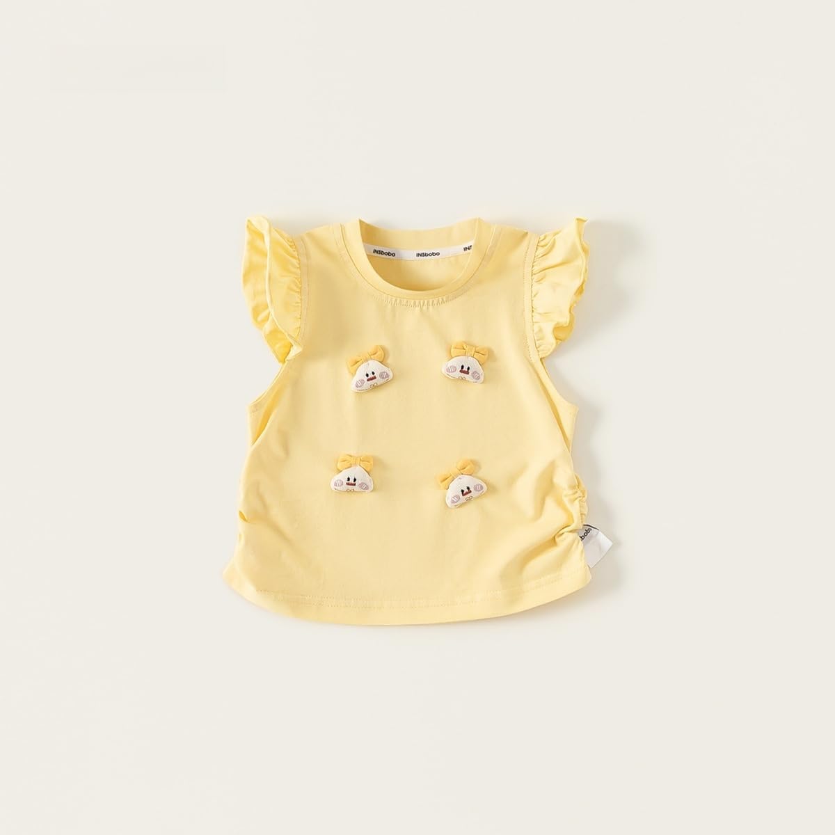Toddler Baby Girls Sweet Set Cartoon Fly Sleeve T-shirt Solid Color Flower Bud Skirts Summer Kid Infant 2 PCS Outfits