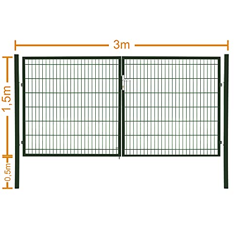 Doppelflügeltor Flügeltor Einfahrtstor Gartentpforte Doppeltor Hoftor Gartentor, Farbe:Grün, Gartenpforte Breite:3x1.5m