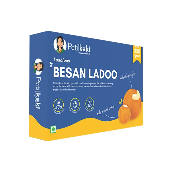 PATIL KAKI Handmade Besan Ladoo|Made With Pure Ghee|No Preservatives|Indian Traditional Sweet|Fresh|350Gram|12 Ladoos