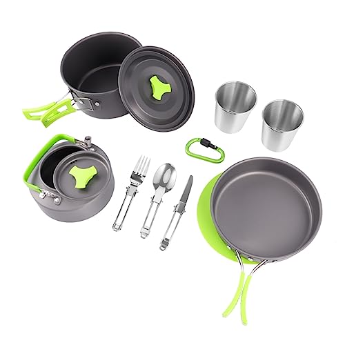 VICASKY 1Set Portable Camping Cookware for Persons Lightweight Outdoor Cooking Tools for Picnics Hiking and Travel Complete with Cutlery for