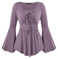 【Design】: Lace trim design with smocked at the back of waist , for a flattering silhouette and medieval style. The U-neckline combines with ribbons for a perfect fit and comfortable wear. 【Feature】: Curved hem with a practical side slit adds movement...