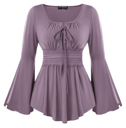 Image of SCARLET DARKNESS Renaissance Blouse Women Lace Design Medieval Smocked Top M Purple