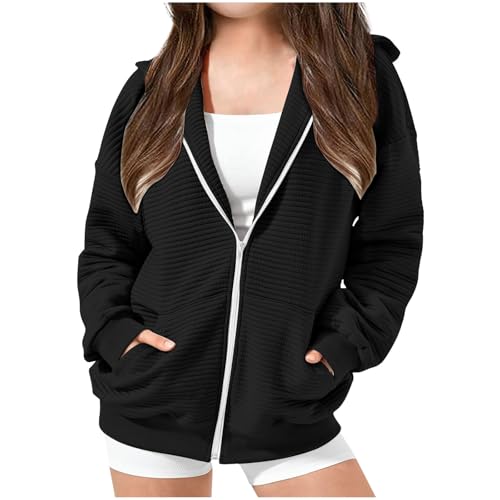 LRMQS Girls Zip Up Hoodies Teen Cute Full Zip up Sweatshirts Jacket Trendy Casual Preppy Hooded Hoodie Clothes with Pocket