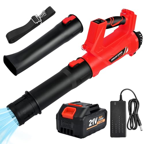 Laubbläser Akku 21V Elektrisches Laubbläser: Akku Laubsauger mit Akku und Ladegerät, 240 km/h, 322 CFM, 6 Geschwindigkeiten, 2 Düsenabschnitte, Laubsauger für Schmutz und Blätter (Rot)