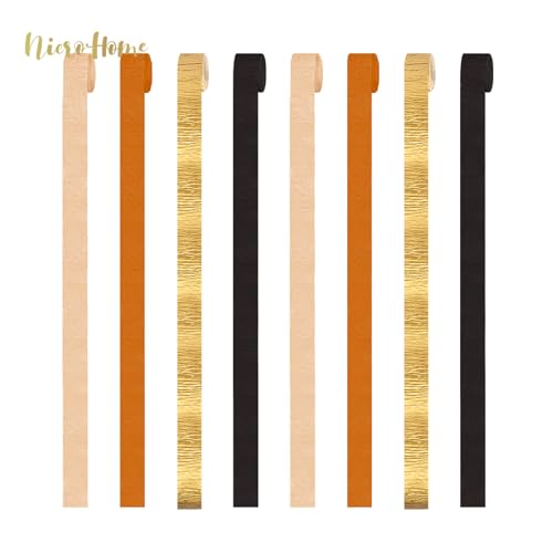 Image of Thanksgiving Party Decorations, 8 Rolls Black Orange Gold Crepe Paper Streamers, Paper Tassels Party Streamer for Fall Autumn Thanksgiving Day Halloween Party Decoration