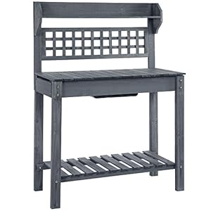 Outsunny Outdoor Potting Bench Table, Wooden Workstation with Sliding Tabletop, Storage Shelf and Dry Sink, for Greenhouse, Garden, Patio, Gray Outsunny Outdoor Potting Bench Table Wooden Workstation with Sliding Tabletop Storage Shelf and Dry Sink for Greenhouse Garden Patio Gray
