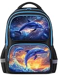 HiMagics School Backpack For Boys Girls Backpack For Kids Toddler Teens Elementary Middle School 17 inch Boys Backpacks Ages 6-18 Travel Book bag with Chest Strap Dolphin Pattern