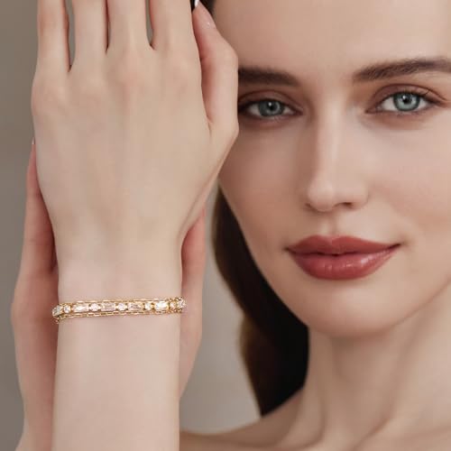Cicy Bell Womens Double Layered Link Bracelets 14k Gold Plated Cubic Zirconia Tennis Bracelets Sets Trendy Jewelry Gifts for Lover Mom Friends4